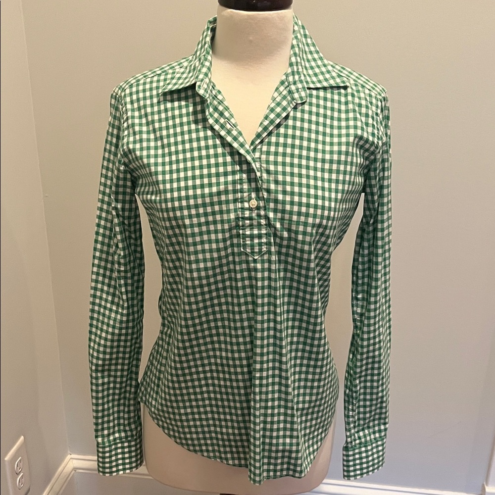 ANN MASHBURN Green Gingham Button Down Shirt